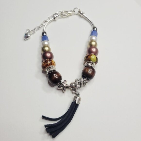 NWT Pandora Style Charm Bracelet Woodland Fringe Snake Serpent Star Rhinestones - Picture 3 of 10